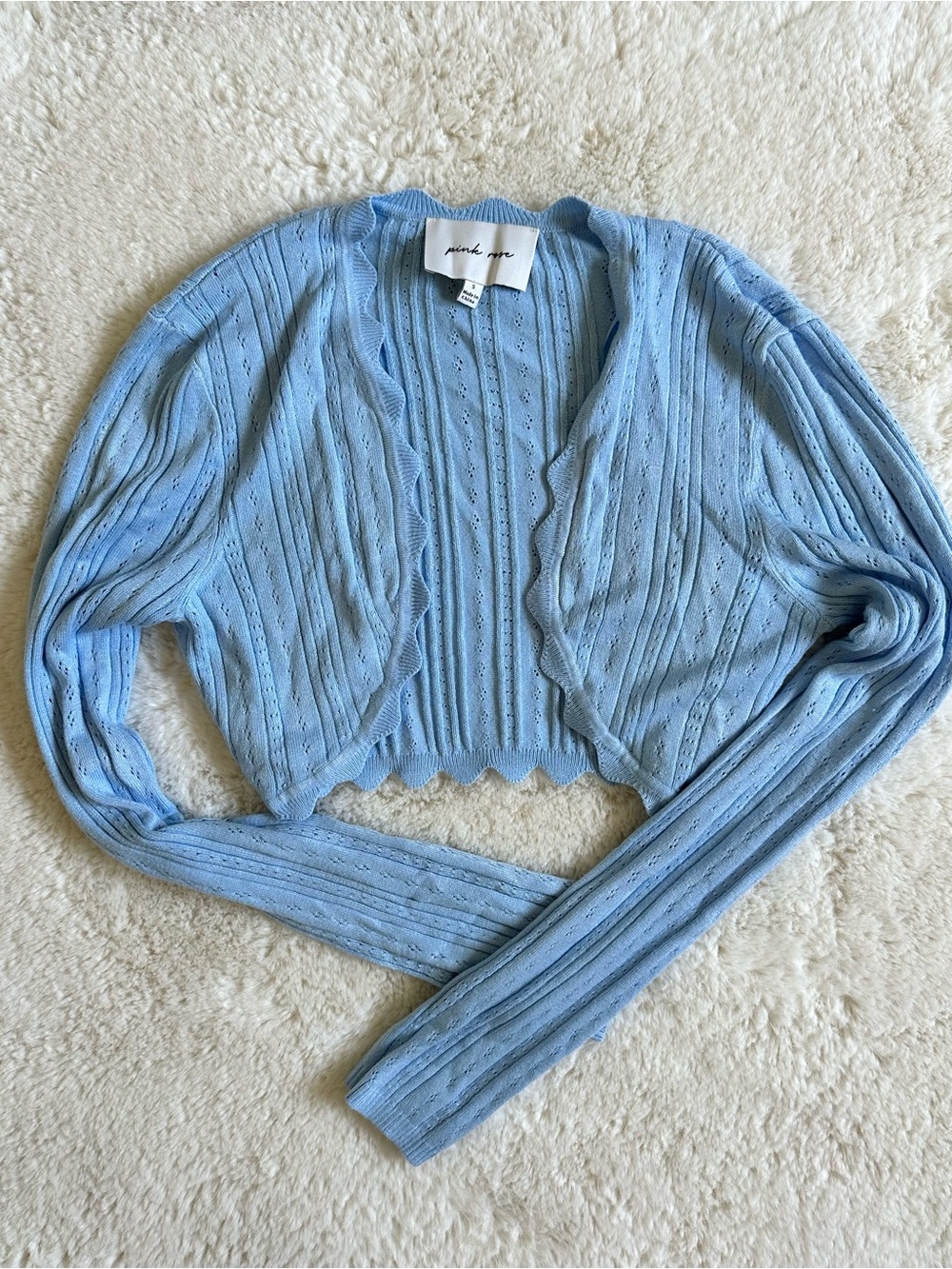 Pink Rose Light Blue Knit Pointelle Tank, Cardigan & Pants Set S - Picture 14 of 16